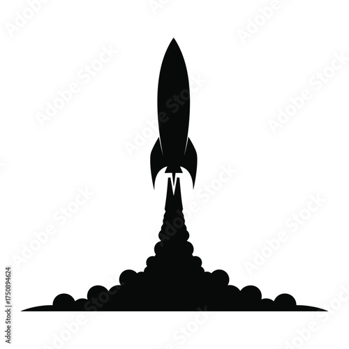 Rocket Launch Silhouette space technology smoke flames startup innovation exploration science spaceship travel flight blastoff vector