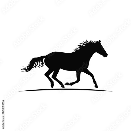 Running Horse Silhouette animal equine mammal black white vector illustration graphic art design isolated stallion mare equestrian
