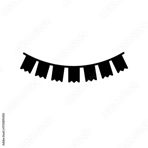 Festive flag garland icon in black for party and celebration design