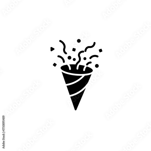 Party popper icon in black for celebration and festive design