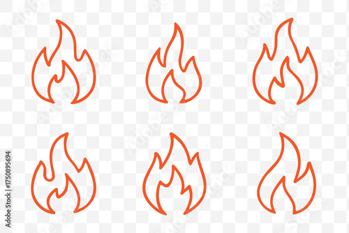 Fire flame icon vector design symbol. Set of fire icons. Flame design of different shapes. Vector illustration