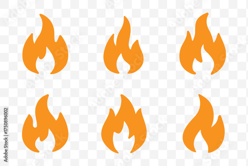 Fire flame icon vector design symbol. Set of fire icons. Flame design of different shapes. Vector illustration