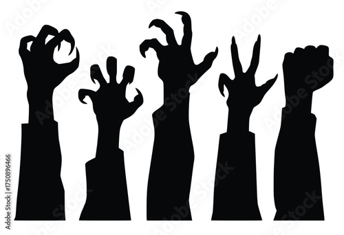Shadowed Silhouette: Five ghoulish hands in sinister poses create a dramatic display, evoking suspense and horror.