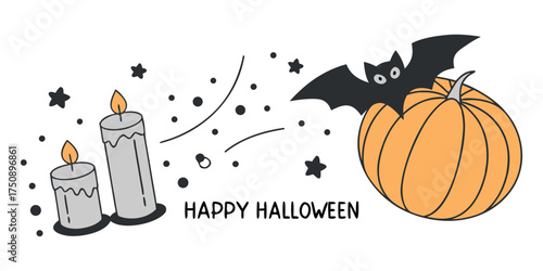 Spooky season is here Happy Halloween with bat pumpkin and candles festive fun for invitations and decorations for a happy celebration of Halloween