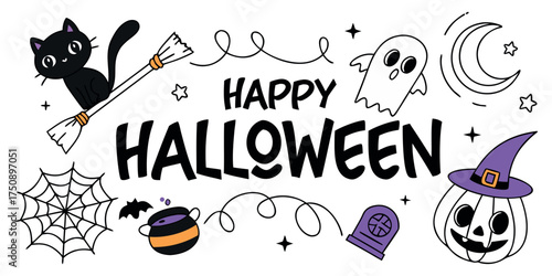 Delightful Happy Halloween Cartoon for Festive Celebrations and Spooky Designs, Perfect for Invitations, Decorations, and Social Media