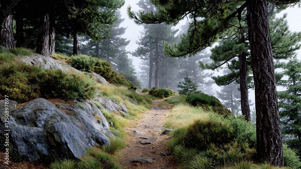 Fototapeta premium Green trees frame a majestic waterfall cascading down rock into a river in the summer forest landscape