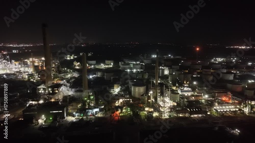 Wallpaper Mural Oil refinery aerial view, shot from a drone. Production of oil and chemicals. Night shooting. Torontodigital.ca
