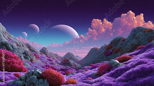 Majestic landscape of mountains at sunrise and sunset, a beautiful nature view with snow and clouds over the peak