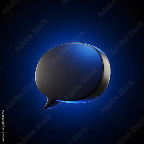 Dark 3D Speech Bubble with Blue Neon Glow