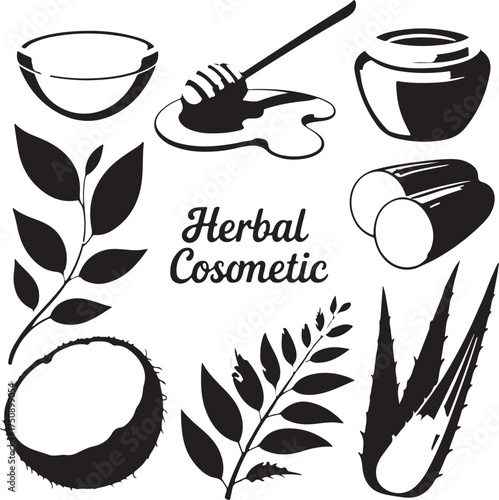 Vector set of herbal cosmetics element like honey,coconut,alovera etc