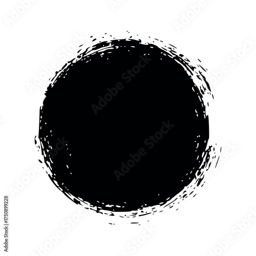 Distressed Hand-Painted Circle Brush Stroke Frame – Grunge Texture and Abstract Round Stamp Vector Graphic