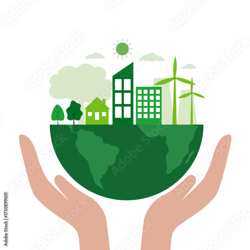 People Characters trying to Save Planet Earth. Woman and Man Planting and Watering Trees, Measuring Planet Temperature. Global Warming and Climate Change Concept. Flat Cartoon Vector Illustration.