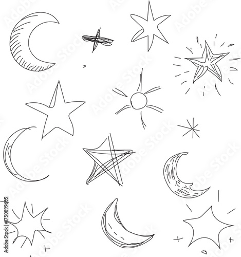 Star and Moon Doodle Icon Set
