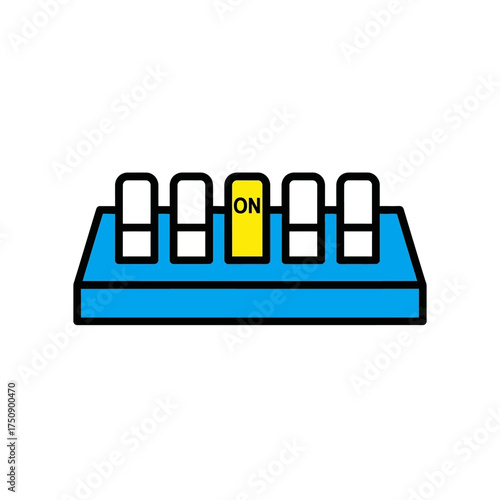 Yellow power switch in the ON position among others.