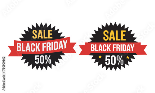 Black Friday Sale 50% Off Starburst Banner Icon, vector illustration