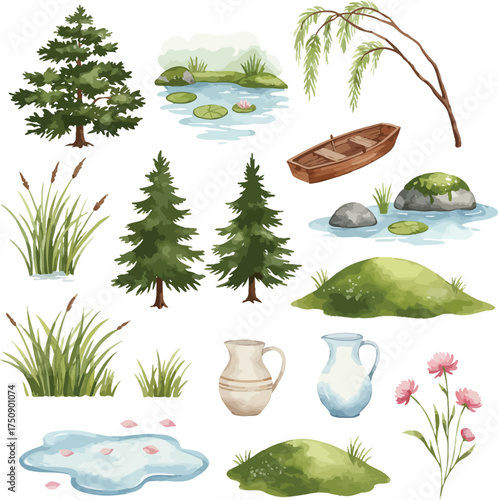Watercolor nature elements set for design