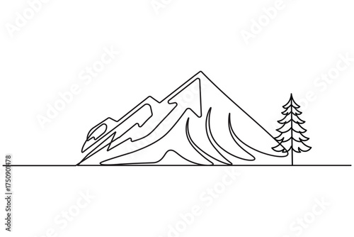 Mountain continuous one line drawing minimalist style outline vector illustration
