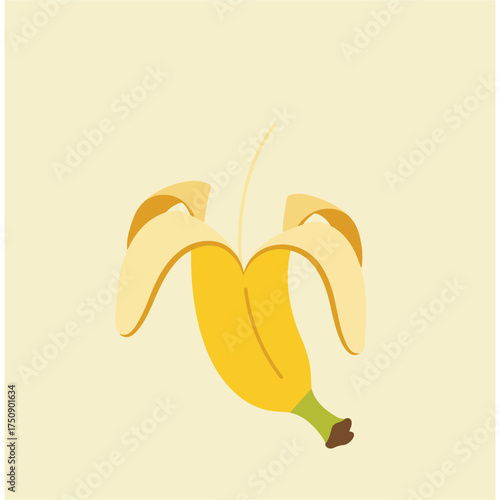 Flat illustration of a peeled banana on a light tan background