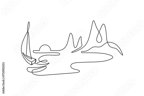 Mountain continuous one line drawing minimalist style outline vector illustration
