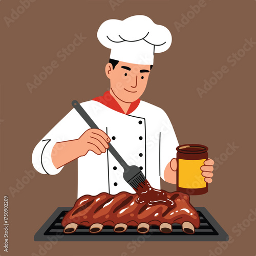 Chef sauces ribs