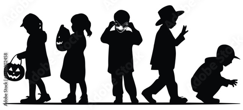 Halloween Silhouette: Children in silhouette costumes get ready for Halloween fun. Capturing the spooky spirit and whimsical imagery of this festive season.