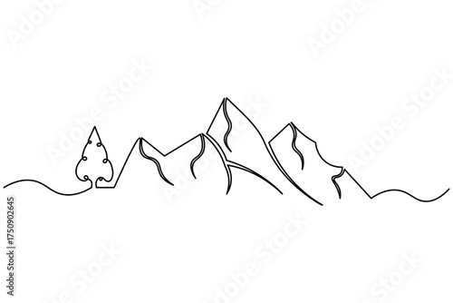 Mountain continuous one line drawing minimalist style outline vector illustration
