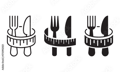 Diet and Weight Loss Measuring Tape Icon Set, vector illustration