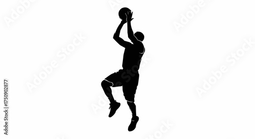 Dynamic basketball player leaps for the slam dunk, athletic action silhouette