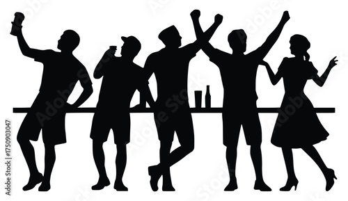 Night Out silhouette: A group of friend is enjoy the night out with music. A vibe that's all about fun, friendship, and unforgettable memories. 