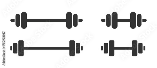 Barbell and Dumbbell vector icons set. Exercise equipment icon set