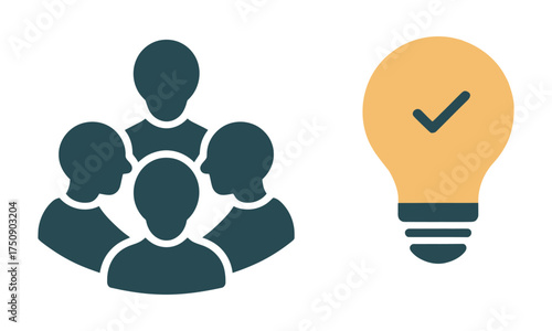 Team Brainstorming and Successful Idea Icon Set, vector illustration