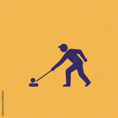 Figure plays croquet with a mallet on a yellow background