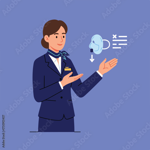 Flight attendant demonstrating oxygen mask use