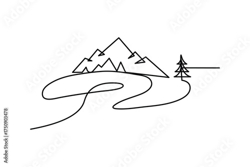 Mountain continuous one line drawing minimalist style outline vector illustration
