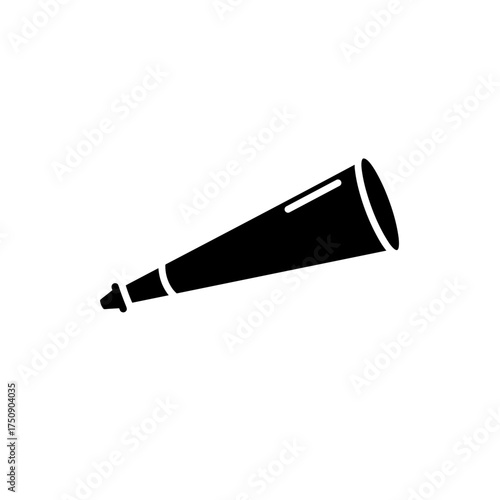 Long cone-shaped party horn icon in black for festive graphic