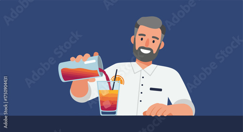 Bartender pours layered drink