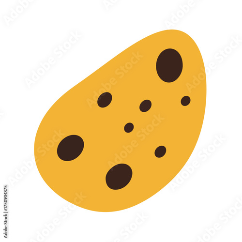 Graphic of an oblong golden cookie with scattered dark brown chocolate chips