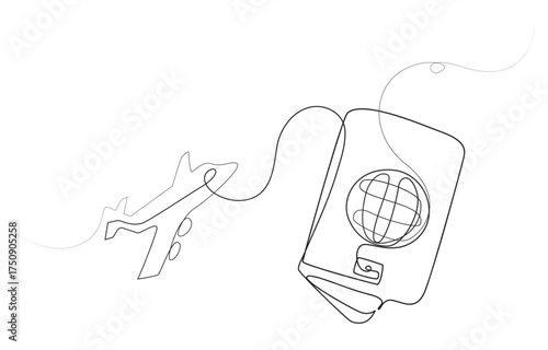 Continuous Line Drawing of Passport Icon. Hand Drawn Symbol Vector Illustration, Continuous Line Drawing of Visa Applications Icon. Single Line Vector Illustration, Passport Icon Design with minimal