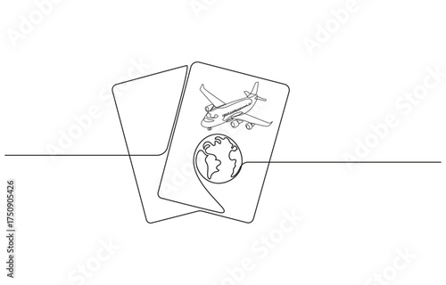 Continuous Line Drawing of Passport Icon. Hand Drawn Symbol Vector Illustration, Continuous Line Drawing of Visa Applications Icon. Single Line Vector Illustration, Passport Icon Design with minimal