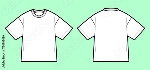 Oversized Boxy T-Shirt Fashion Flat Sketch Technical Drawing Vector