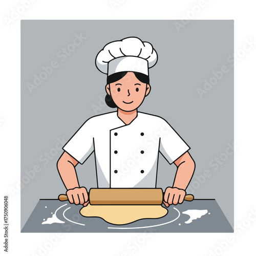 Cartoon of a chef rolling out dough with a wooden rolling pin