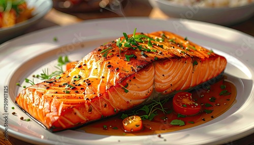 Pan-Seared Salmon Fillet with Glaze and Herbs