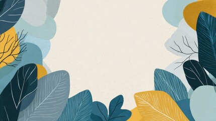 Illustration of colorful leaves framing a beige space, creating a natural, artistic border