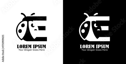 E letter logo design combined with ladybug