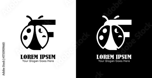 F letter logo design combined with ladybugs