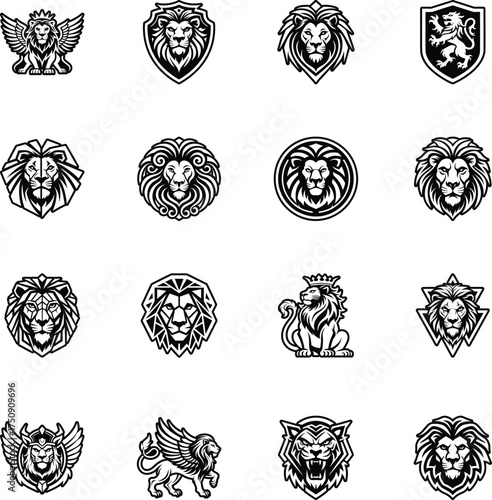 Collection of Glyph Style Lions Logos

