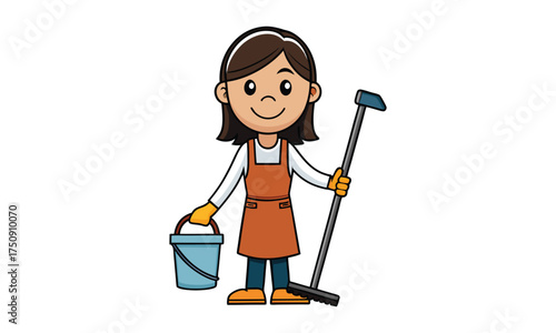 Happy Cleaner Girl Illustration