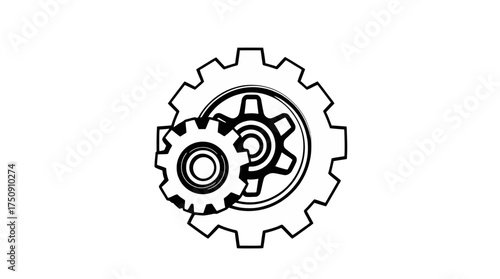 Two interlocking gears, one smaller than the other, depicted in a simple black and white line drawing.