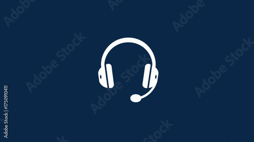 White headset icon on a dark blue background, representing communication.