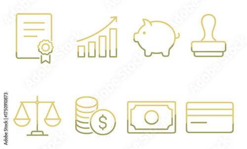 Medieval icons: shield, scroll, crown, feather, tower, torch, banner, compass.